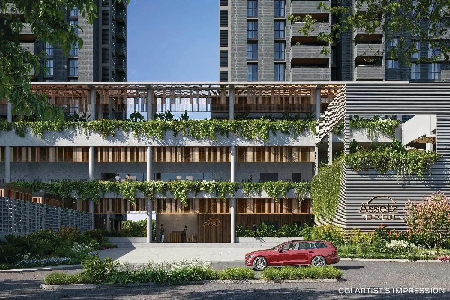 Clubhouse podium and landscaped decks — CGI artist's impression
